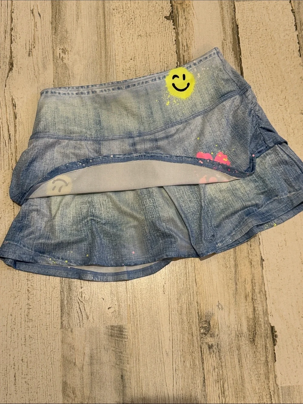Kids Lucky in Love 2 pc. Smiley Neon Tie Back Vibrant Faux Denim Skort Set L 14